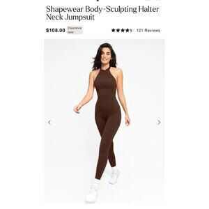 Popilush Shapewear Body Sculpting Halter Neck Jumpsuit Brown XS NWT (83F)